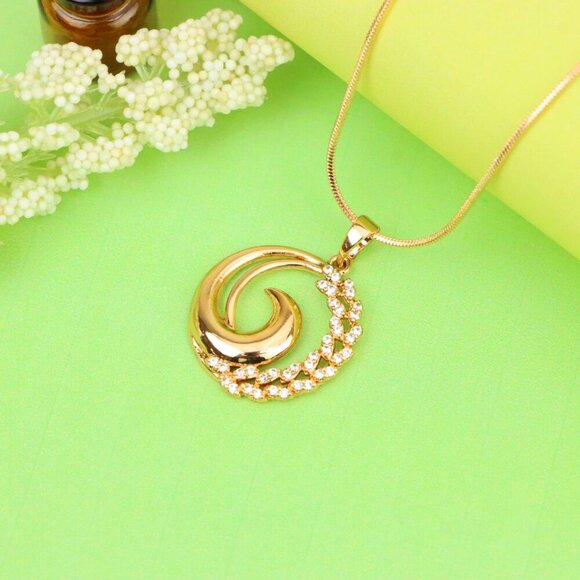 "Elegant Rose Gold Spiral Pendant with Sparkling Stone Accents, XPPT1243 - Picture 4 of 12